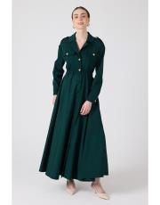cepli önden düğmeli elbise yeşil 3