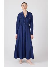 cepli önden düğmeli elbise koyu mavi 2