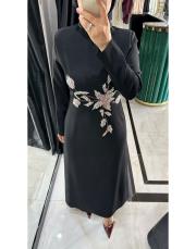 önü taşlı elbise siyah 2