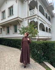 biye detaylı dantel elbise kahverengi 2