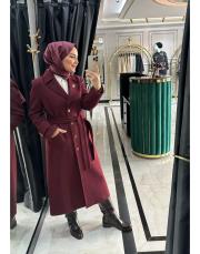 düğmeli kaşe kaban bordo