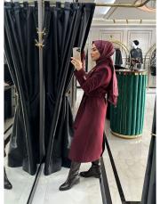 düğmeli kaşe kaban bordo 2