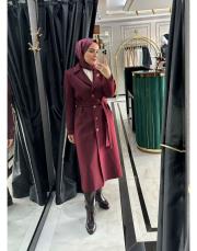 düğmeli kaşe kaban bordo 4
