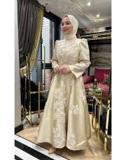 çiçekli prenses abiye bej 3