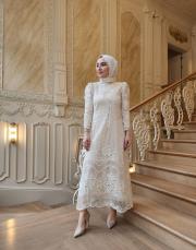 romantik dantel elbise bej