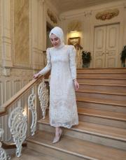 romantik dantel elbise bej 2