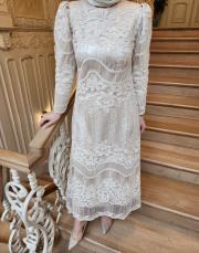 romantik dantel elbise bej 3