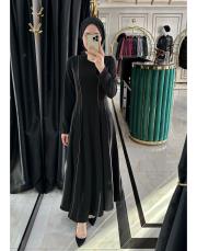 biyeli krep elbise siyah