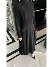 biyeli krep elbise siyah 2