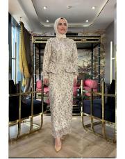 zarif taşlı takım bej