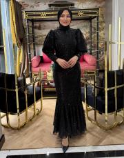 dantelli asimetrik abiye siyah