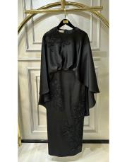 pelerin çiçekli abiye siyah