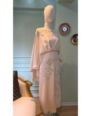 pelerin çiçekli abiye bej