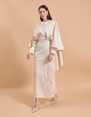 pelerin çiçekli abiye bej 3