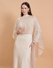 taşlı pelerin abiye krem