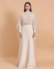 taşlı pelerin abiye krem 2