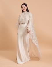 taşlı pelerin abiye krem 4