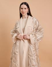 gold işlemeli abaya koyu bej