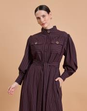 çizgili gömlek elbise bordo