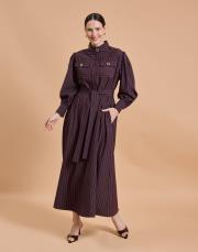 çizgili gömlek elbise bordo 2