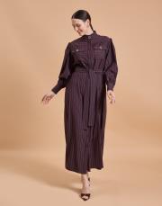 çizgili gömlek elbise bordo 3