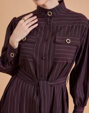 çizgili gömlek elbise bordo 4