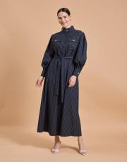 çizgili gömlek elbise lacivert 3