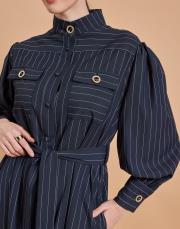 çizgili gömlek elbise lacivert 4