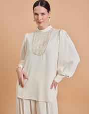 yaka bluz takım ekru