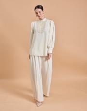 yaka bluz takım ekru 2