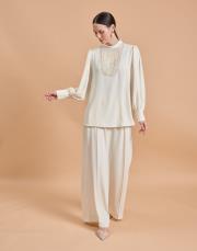 yaka bluz takım ekru 3