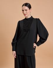 yaka bluz takım siyah