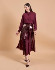 payet şifon etek bordo