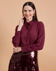 klasik ipek hissiyatlı gömlek bordo