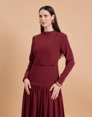 korse krep elbise bordo