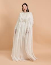 taşlı pelerin abiye ekru 2