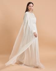 taşlı pelerin abiye ekru 3