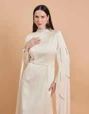 kolu taşlı pelerin abiye ekru