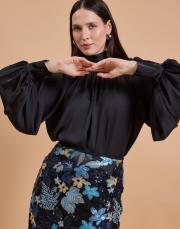 fularlı balonkol gömlek siyah 2