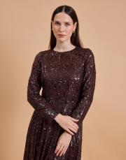 parçalı payet elbise kahverengi