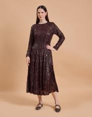 parçalı payet elbise kahverengi 2