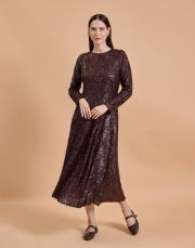 parçalı payet elbise kahverengi 4