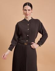 pilise krep elbise kahverengi