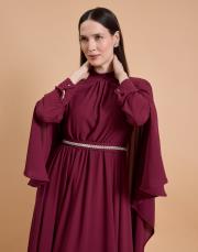 şifon pelerin abiye bordo