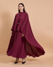 şifon pelerin abiye bordo 4