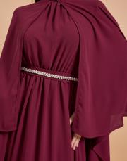 şifon pelerin abiye bordo 5