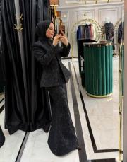 3 boyutlu balık ceket takım siyah 2