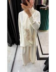 şal yaka gömlek takım ekru 2