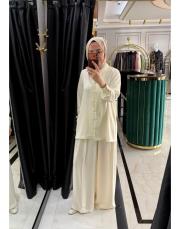 şal yaka gömlek takım ekru 3