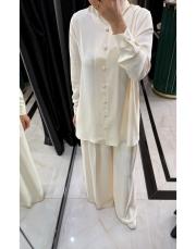 şal yaka gömlek takım ekru 4